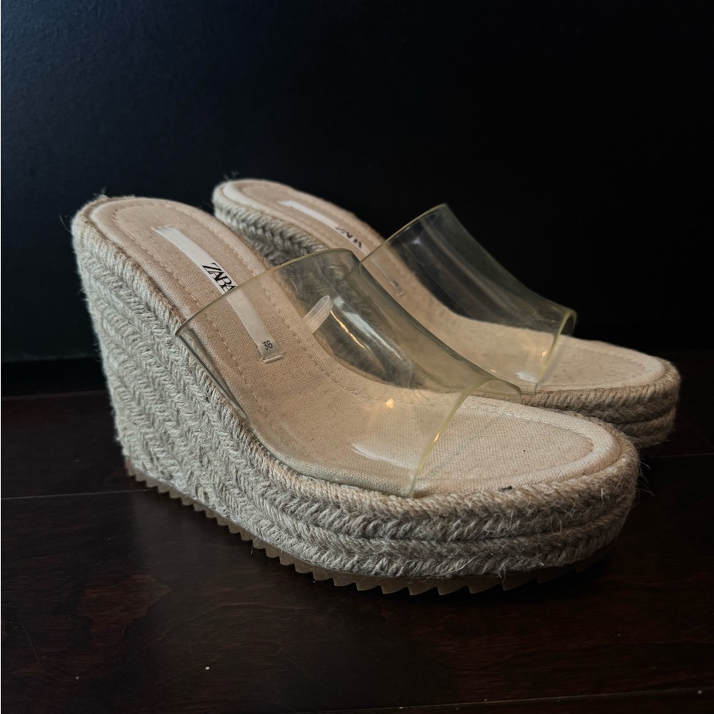 Zara Clear Strap Wedge Espadrilles